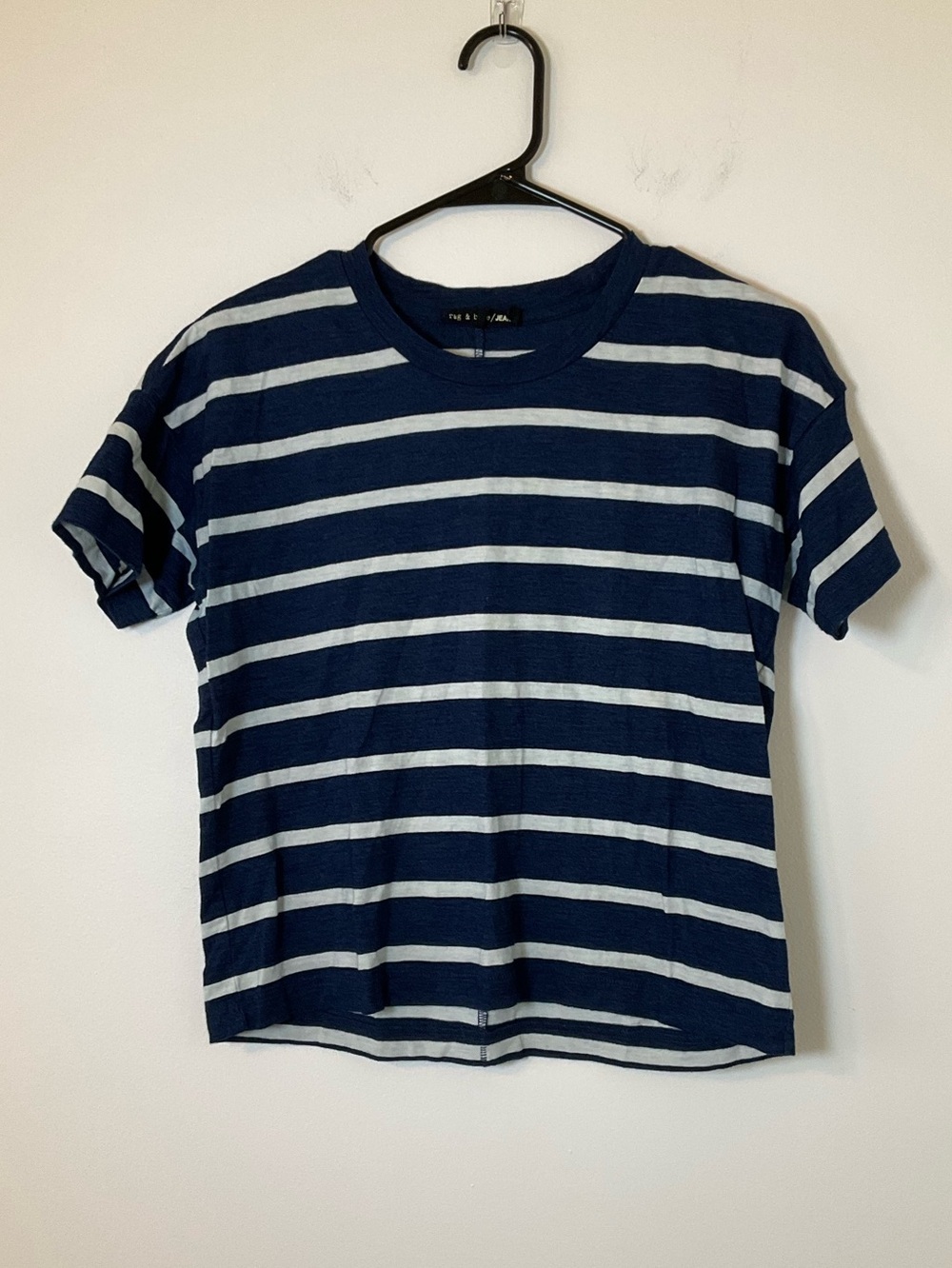 Rag & Bone Jean Striped Crop Tee XS Blue White Short Sleeve